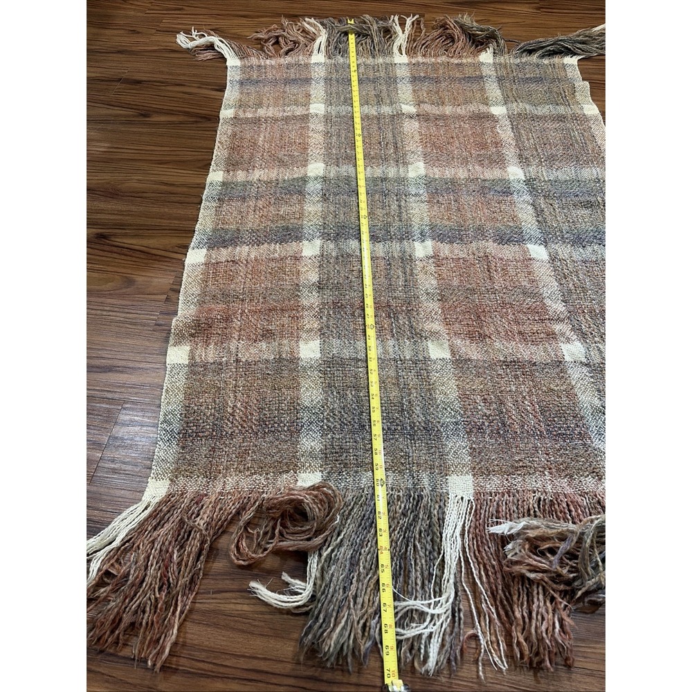 Kennebunk Weavers Throw Blanket Brown Plaid Knitted Fringe USA - Picture 5 of 7